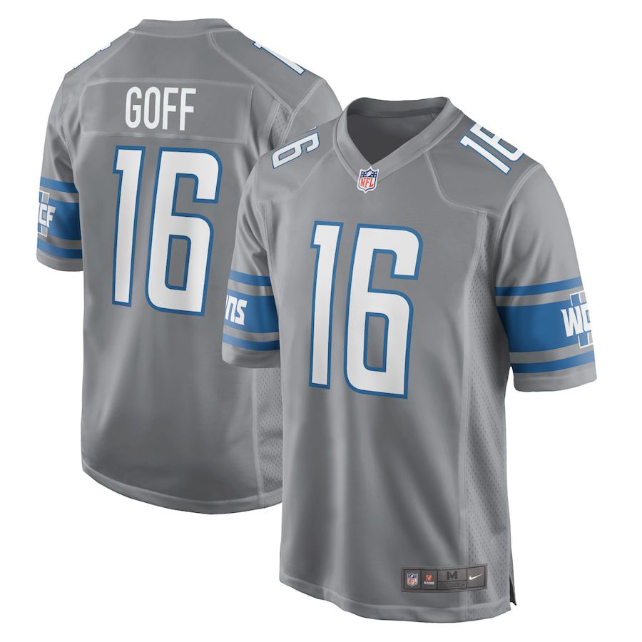 Men Detroit Lions 16 Jared Goff Nike Silver Game NFL Jersey